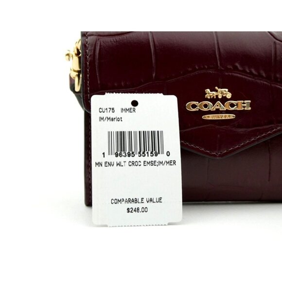 MINI ENVELOPE WALLET WITH STRAP (COACH CU175) GOLD/MERLOT - Picture 3 of 11
